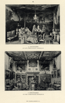 220372 Afbeeldingen van de saletkamer met een musicerend gezelschap (boven) en de konstkamer met de verzameling ...